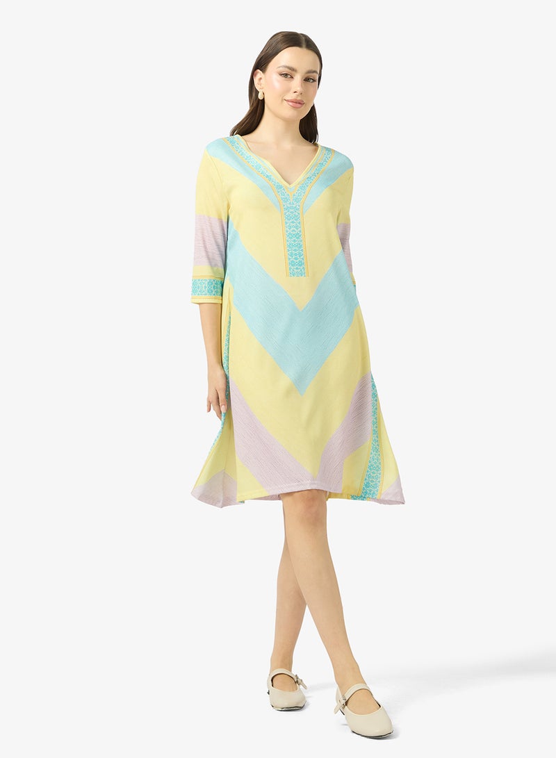 Ginger V Neck Stripe Kaftan Beach Dress - Image 1